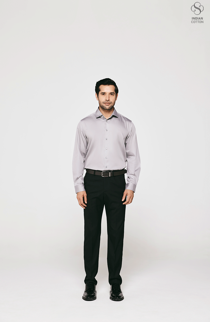 GREY TWILL COTTON DRESS SHIRT