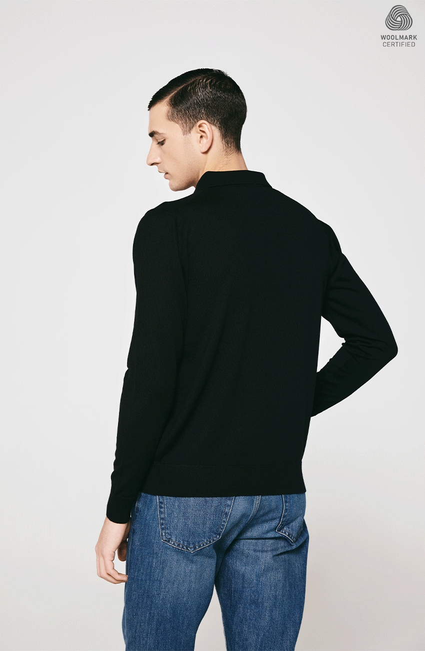 BLACK MERINO WOOL CREW NECK  PULLOVER