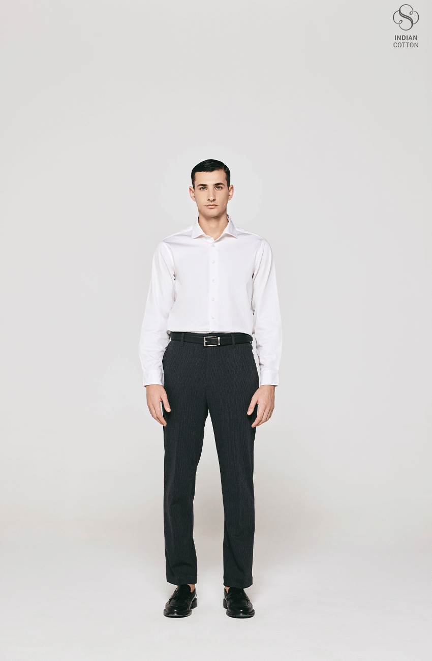 WHITE TWILL COTTON DRESS SHIRT