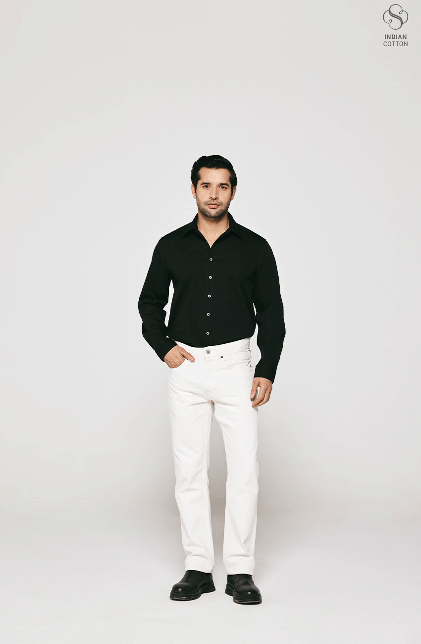 BLACK TWILL COTTON CASUAL SHIRT