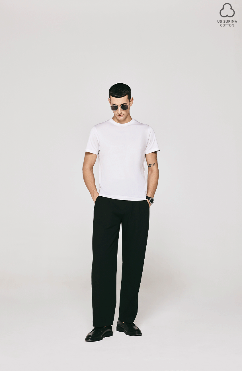 WHITE SUPIMA COTTON CREW NECK T-SHIRT