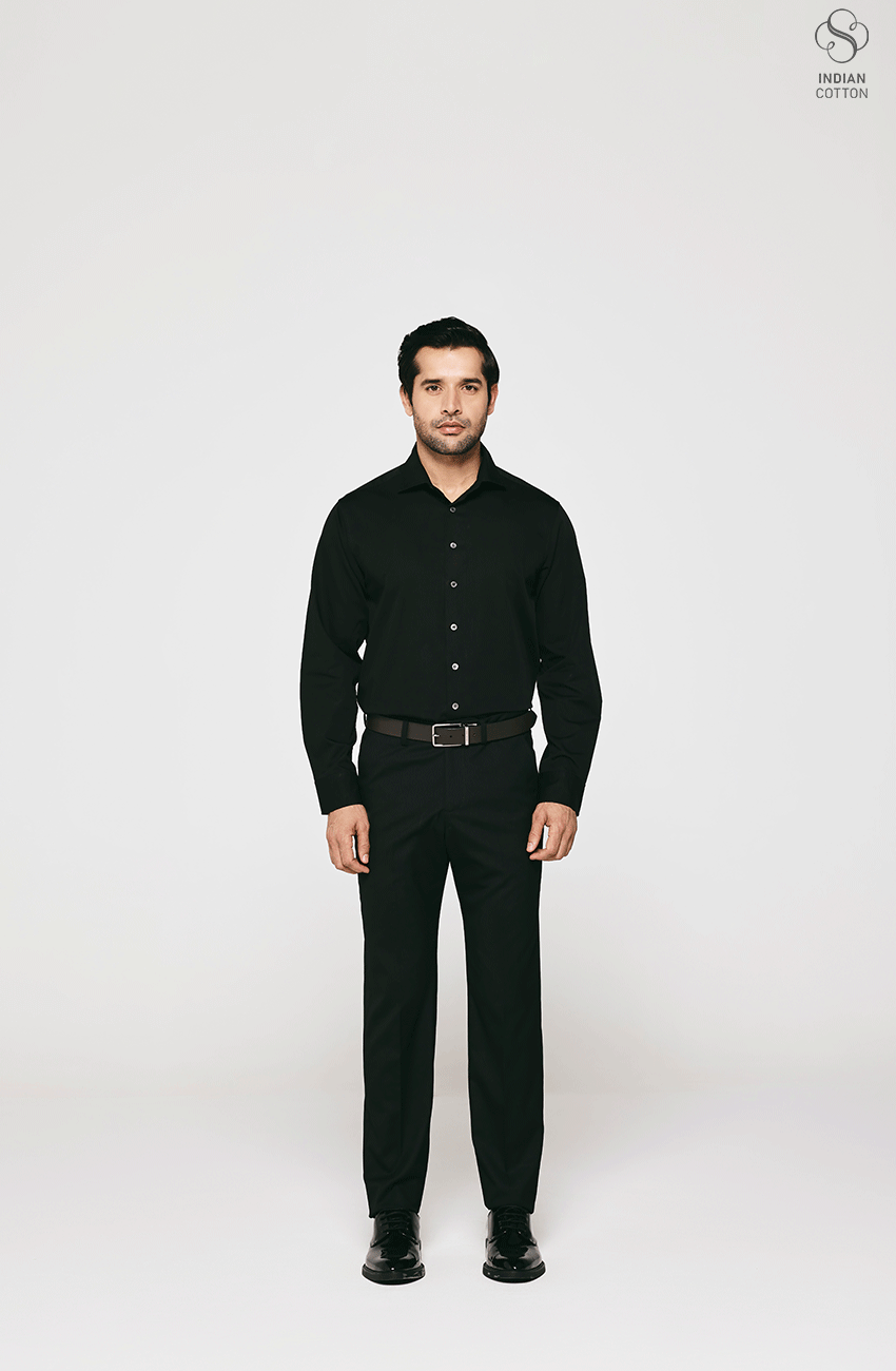 BLACK TWILL COTTON DRESS SHIRT