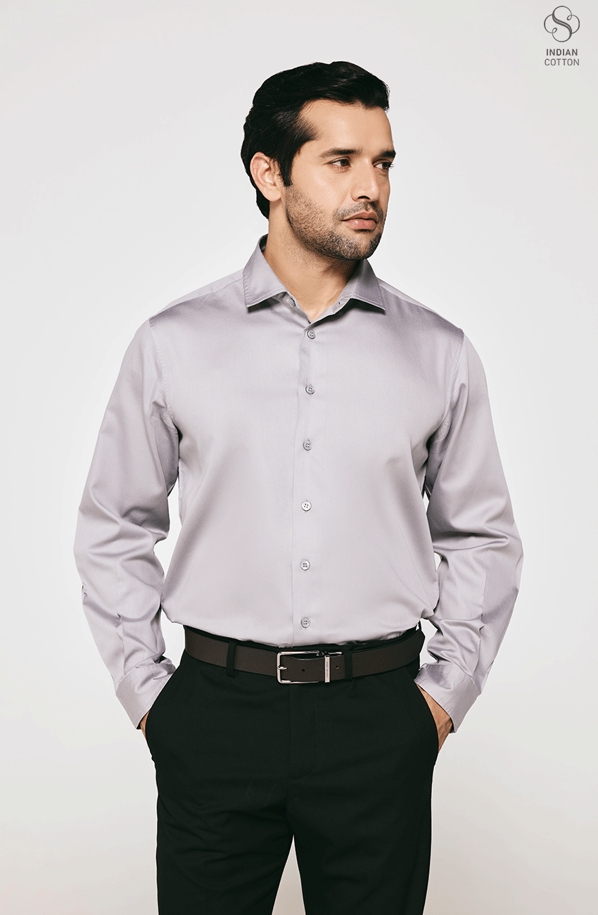 GREY TWILL COTTON DRESS SHIRT