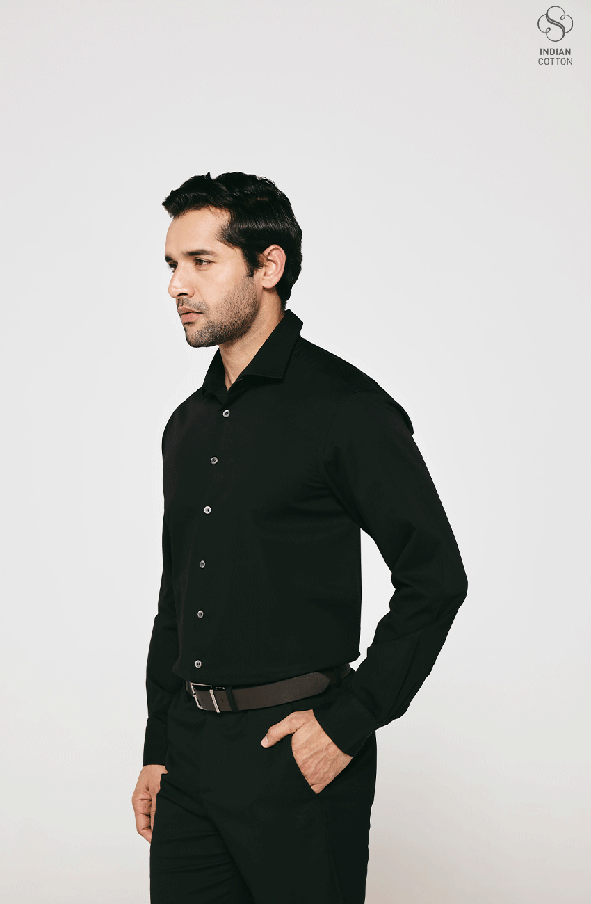 BLACK TWILL COTTON DRESS SHIRT