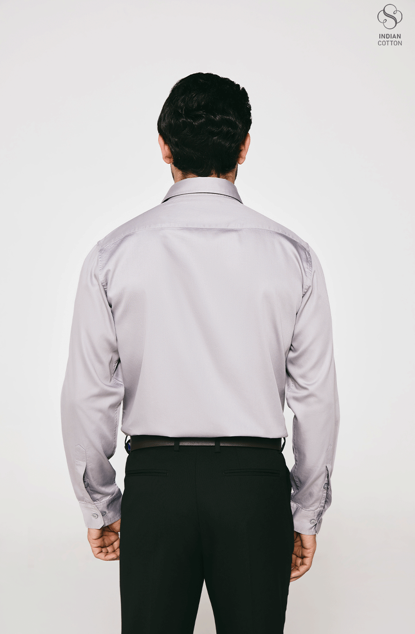 GREY TWILL COTTON DRESS SHIRT