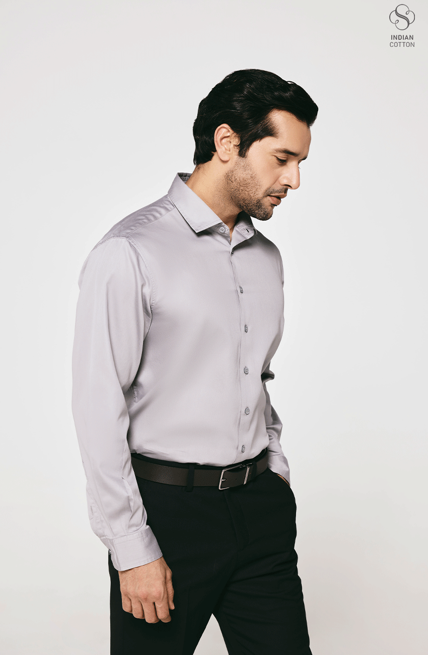 GREY TWILL COTTON DRESS SHIRT