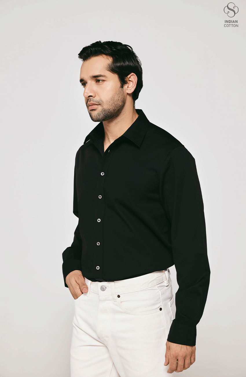 BLACK TWILL COTTON CASUAL SHIRT