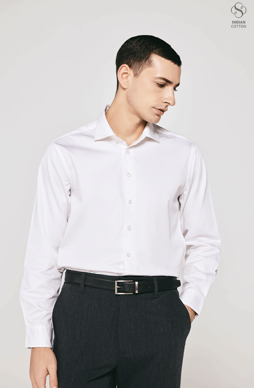 WHITE TWILL COTTON DRESS SHIRT