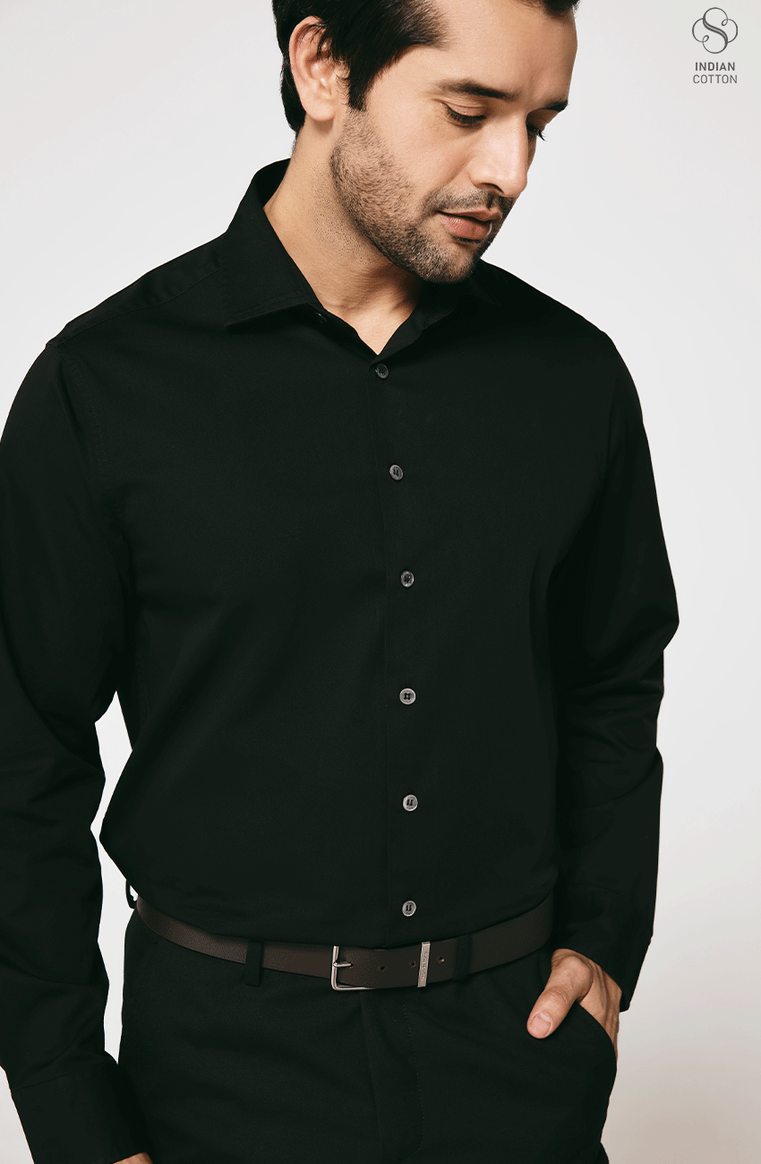 BLACK TWILL COTTON DRESS SHIRT