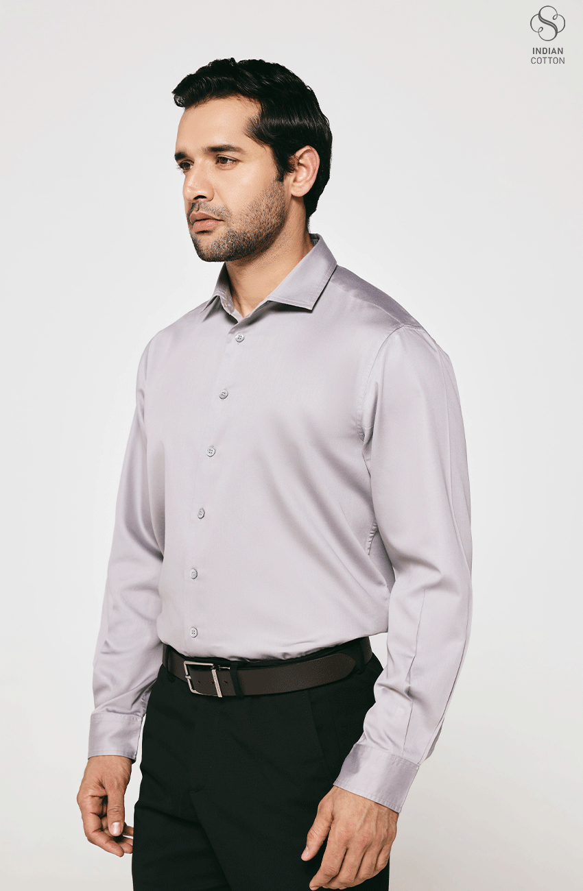 GREY TWILL COTTON DRESS SHIRT