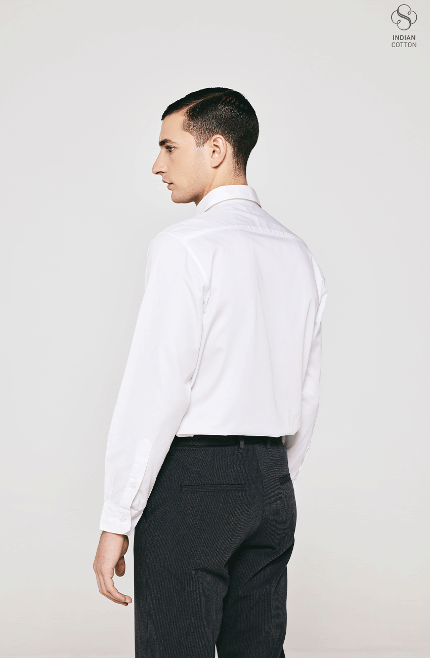 WHITE TWILL COTTON DRESS SHIRT