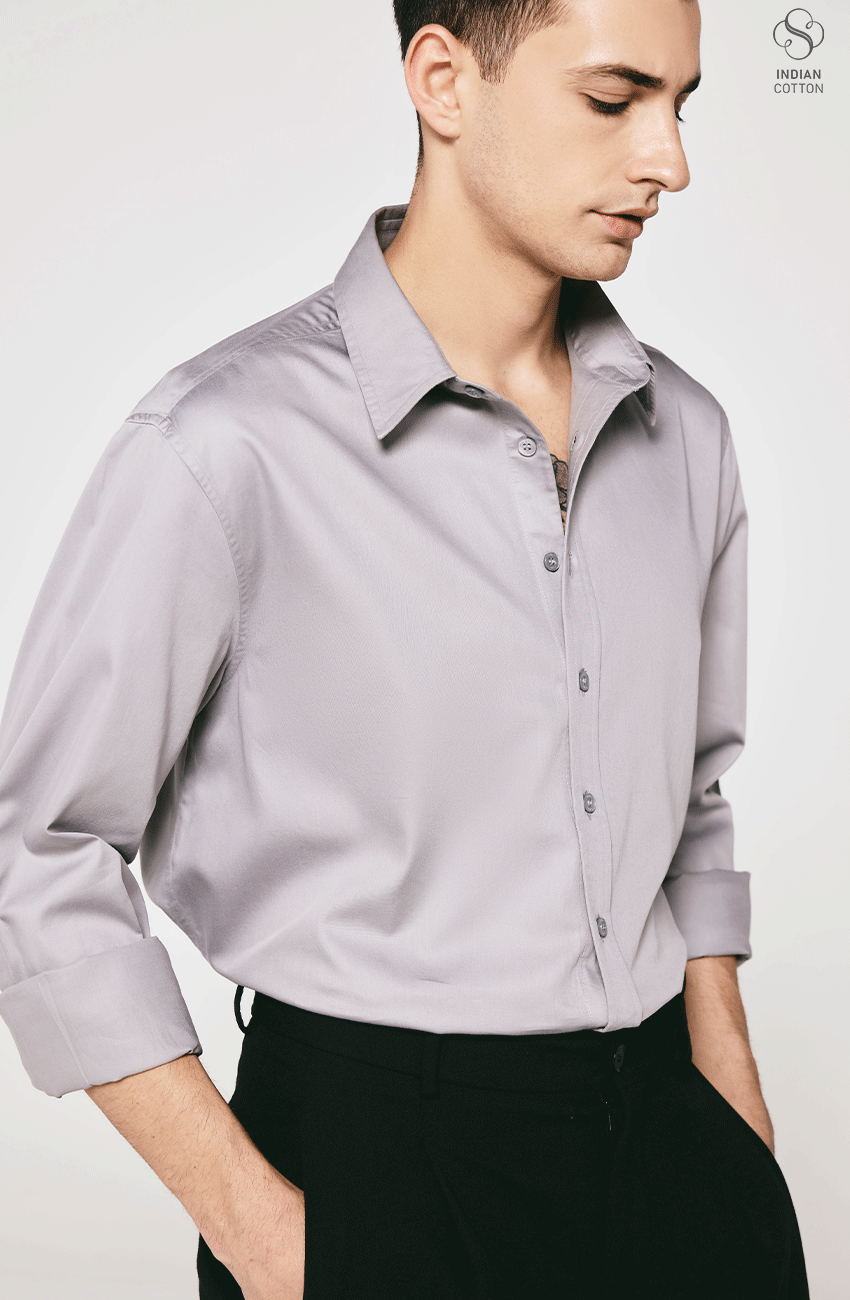 GREY TWILL COTTON CASUAL SHIRT