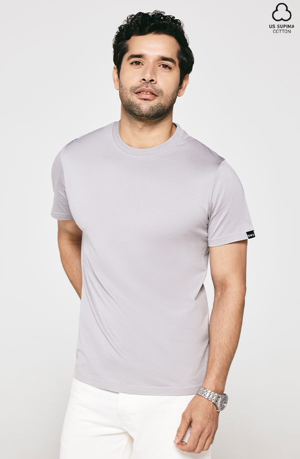 GREY SUPIMA COTTON CREW NECK T-SHIRT