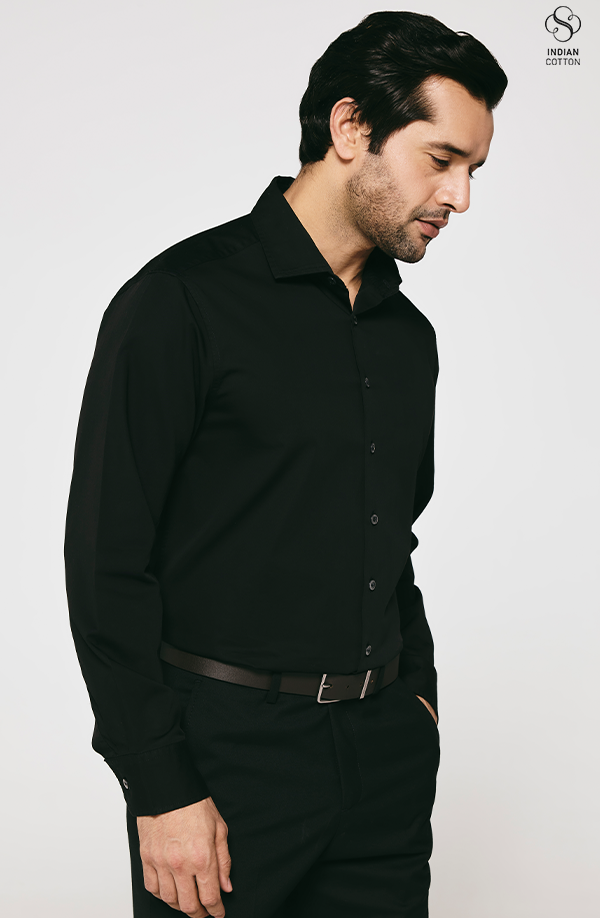 BLACK TWILL COTTON DRESS SHIRT