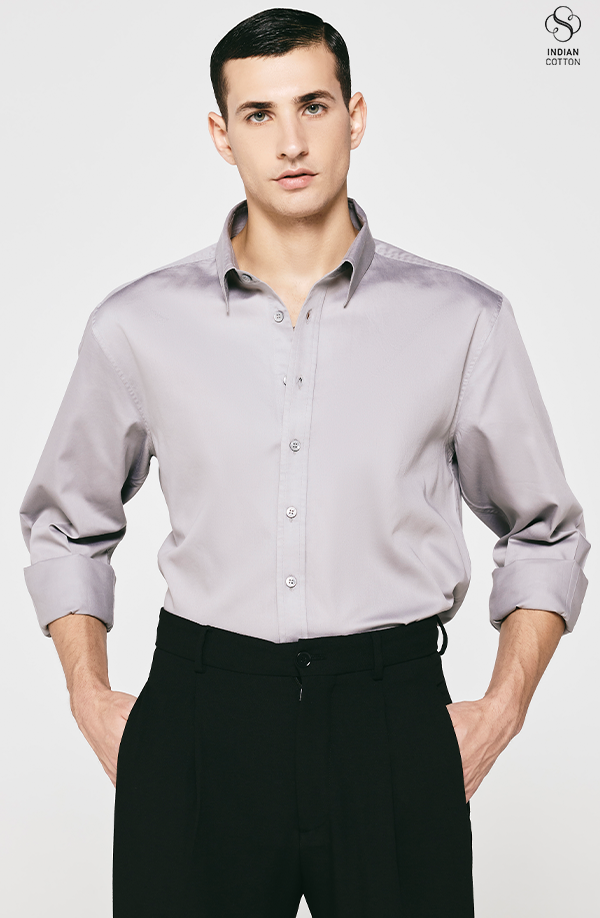 GREY TWILL COTTON CASUAL SHIRT