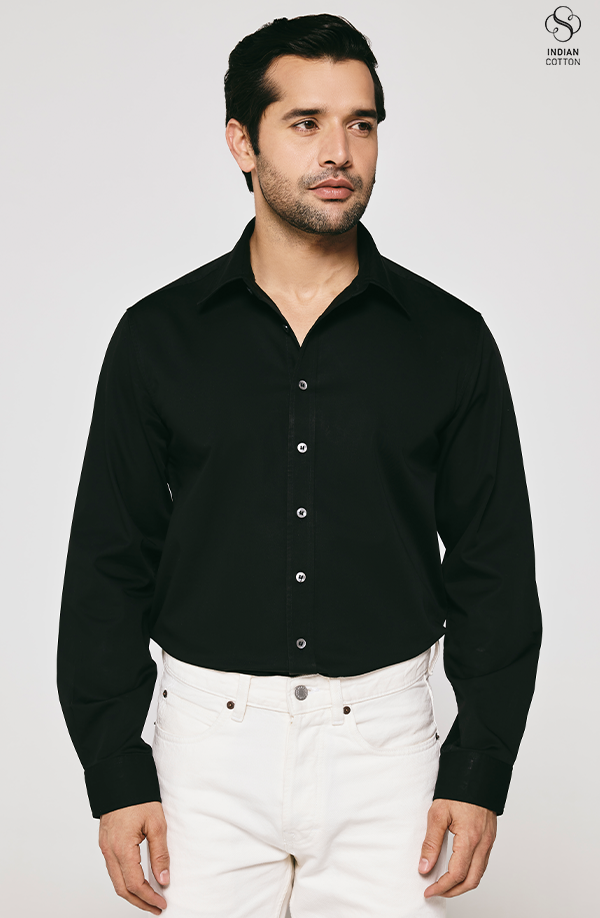 BLACK TWILL COTTON CASUAL SHIRT