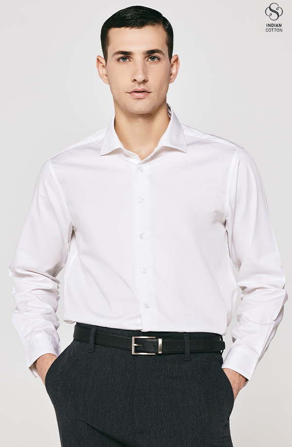 WHITE TWILL COTTON DRESS SHIRT